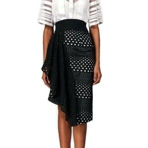 NWT Kimora Lee Simmons Eyelet Black White Asymmetrical Ruffle Hem Skirt 10